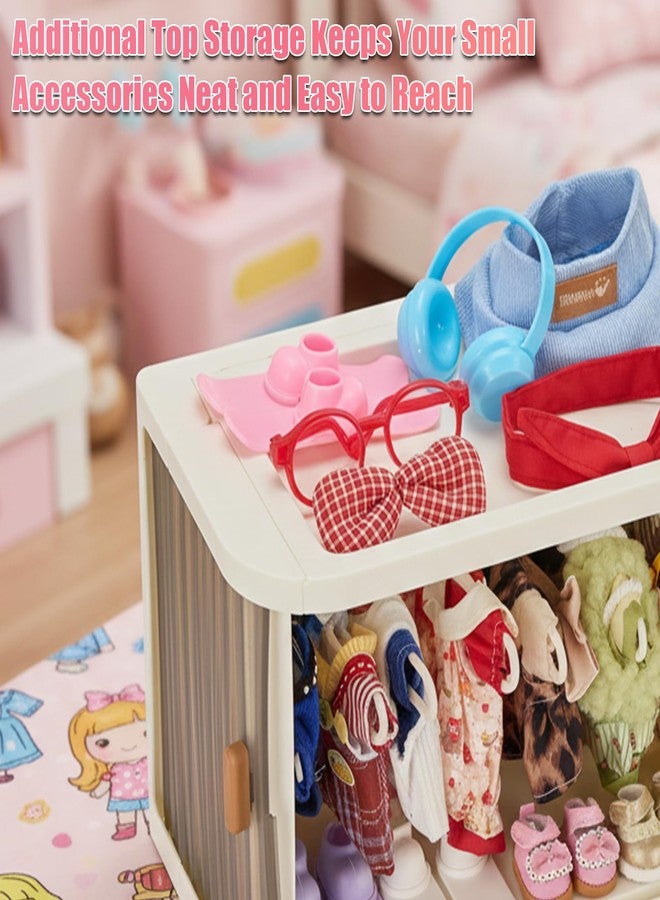 WhelvePoo Foldable Doll Wardrobe Closet Compatible with Labubu Clothes - Stackable Storage Box with 10 Hangers, Rod & Display Shelf for 15/17cm Doll Outfits (Translucent) - Image 3